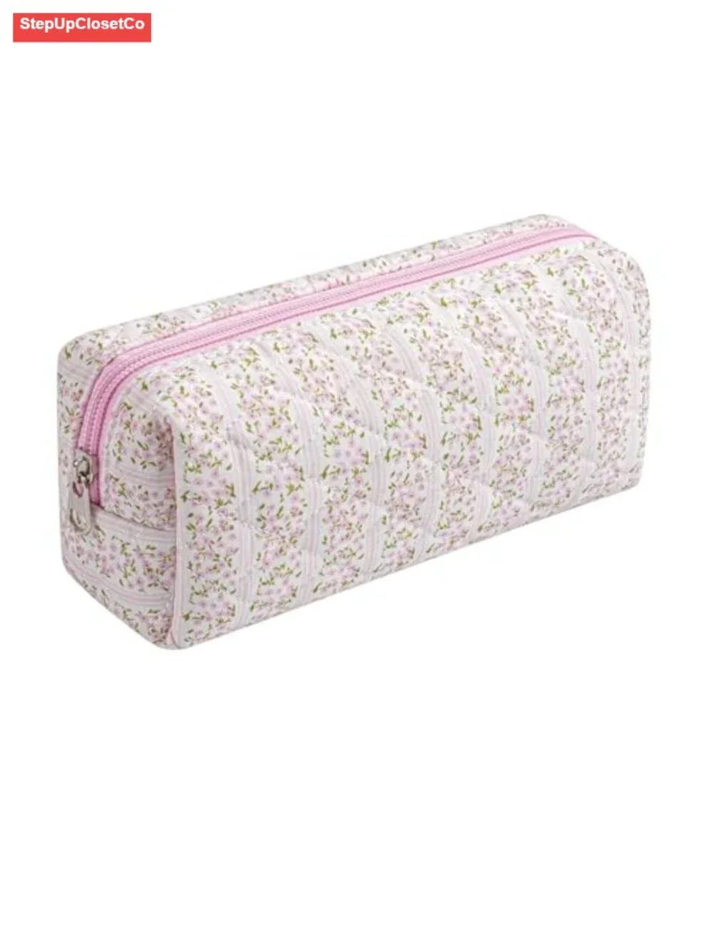 Quilted Cotton Makeup Bag, Floral Cosmetic Toiletry Organizer, Travel Pouch